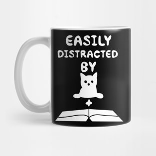 Easily Distracted By Cat And Book Mug